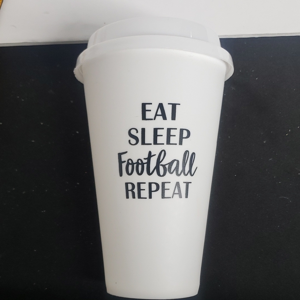 🤯3/$12 White Travel Mug with Football Quote NWOT